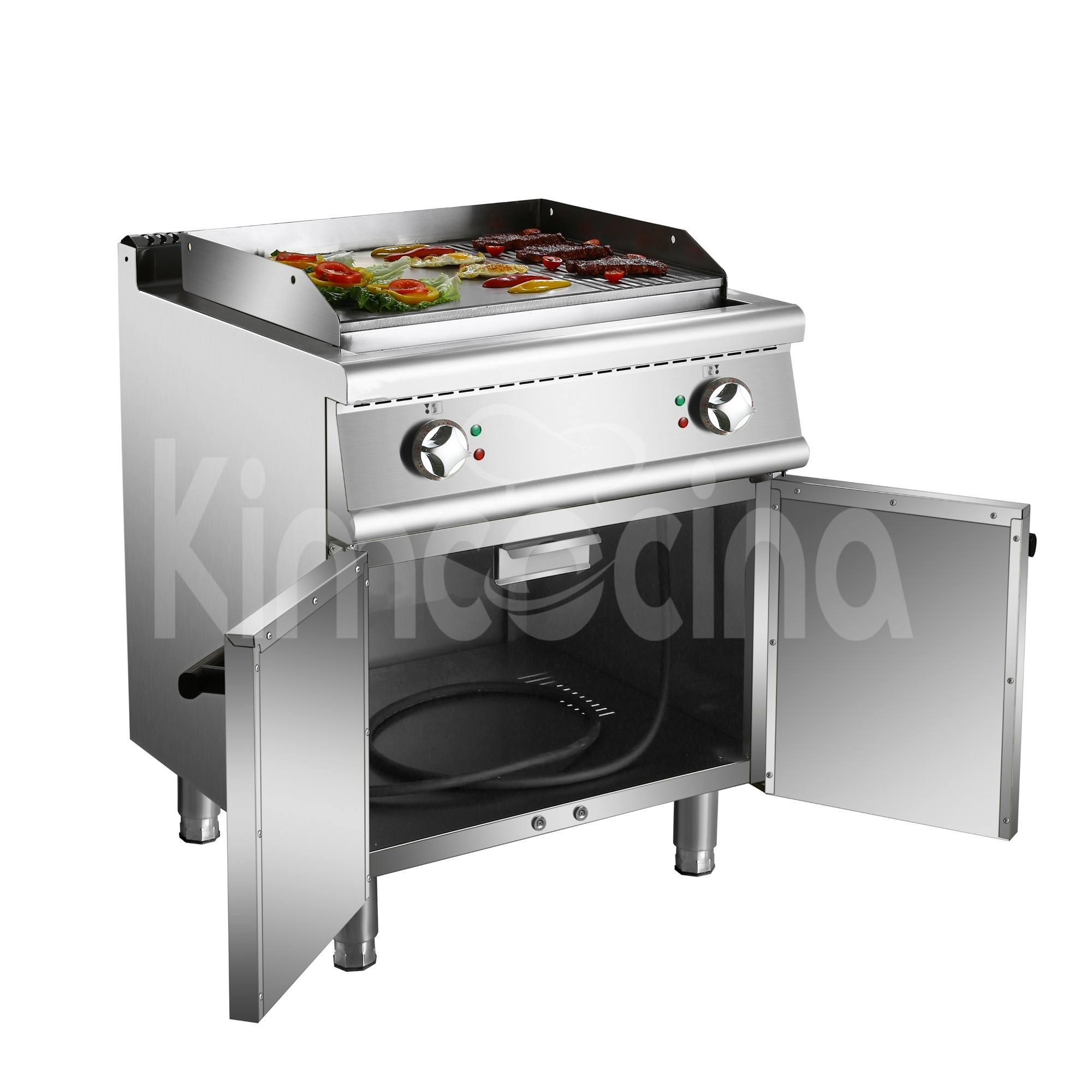 kimcocina Electrico Freidoras (2/3 Flat&1/3 Grooved) with Cabinet