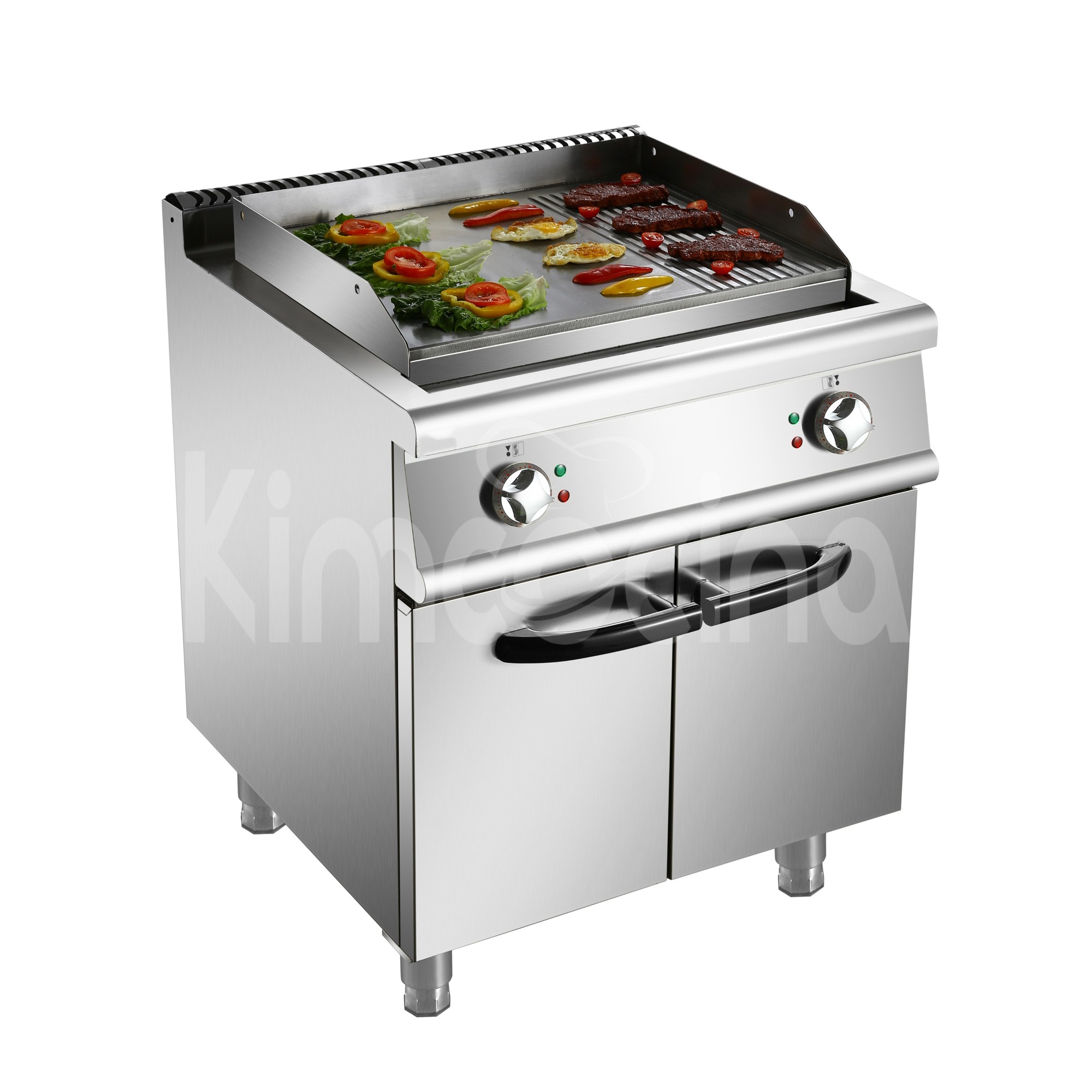 kimcocina Electrico Freidoras (2/3 Flat&1/3 Grooved) with Cabinet