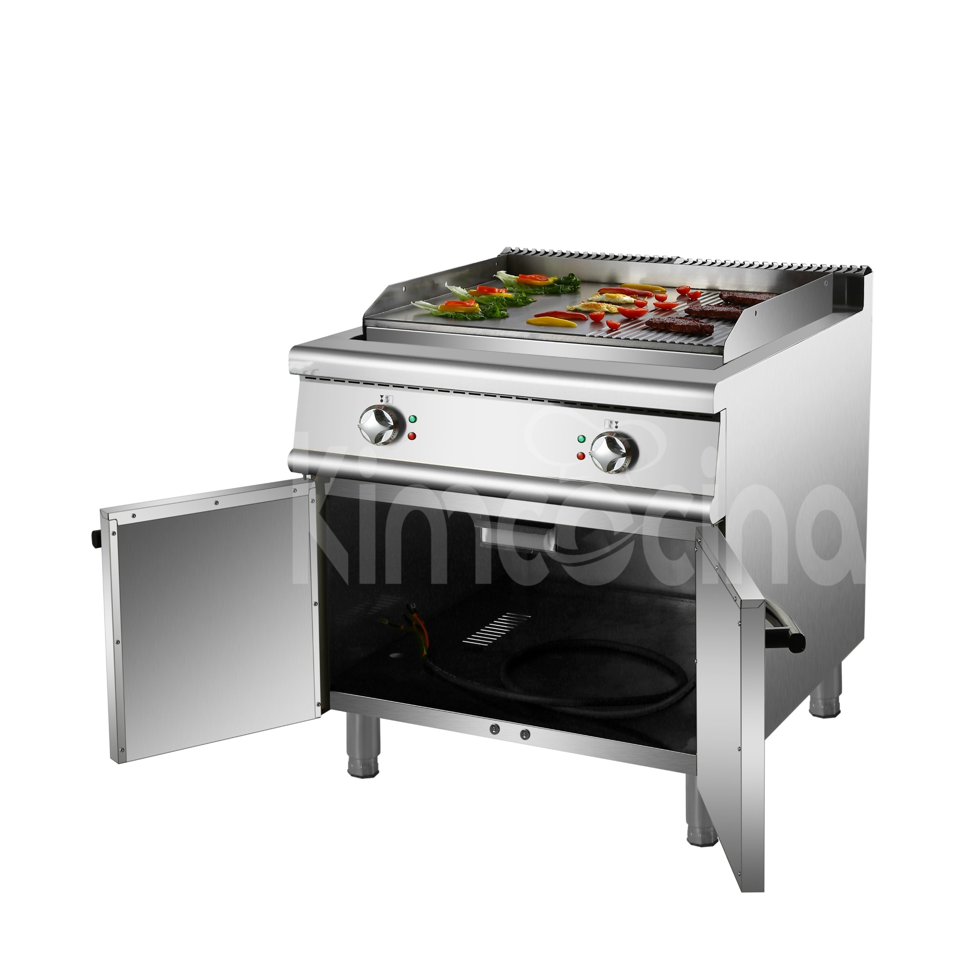 kimcocina Electrico Freidoras(2/3 Flat&1/3 Grooved) with Cabinet