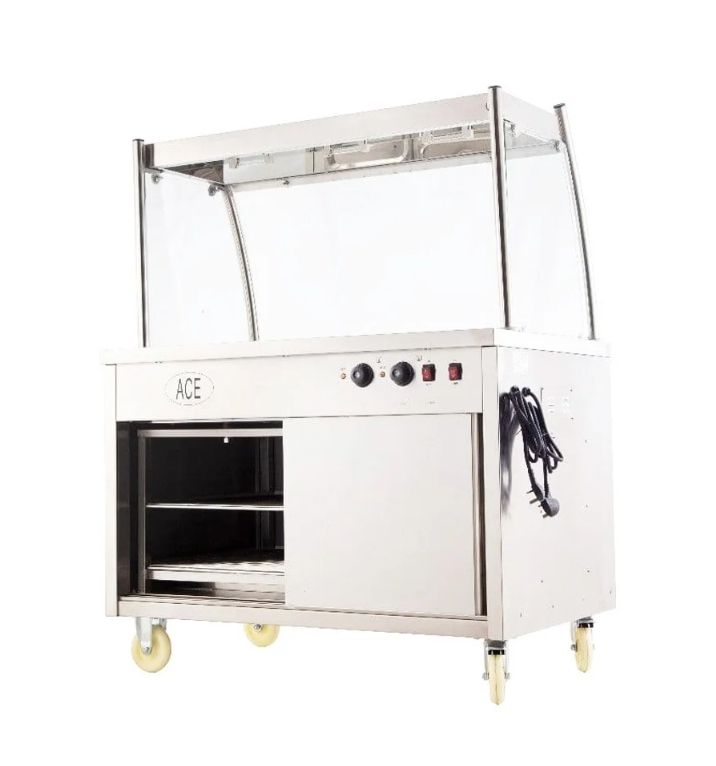 Hot Cupboard With 2 Tier Heated Gantry Table on Castor Wheels 150x60x152 cm New