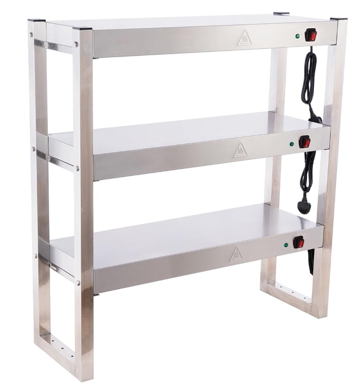 Lámpara Calefactora Comercial para Alimentos, Luz Caliente para Buffet de Acero Inoxidable con Estructura de Tres Niveles para Mantener Calientes Pollo Frito y Papas Fritas, con Interruptores Independientes y 6 Bombillas de 300W