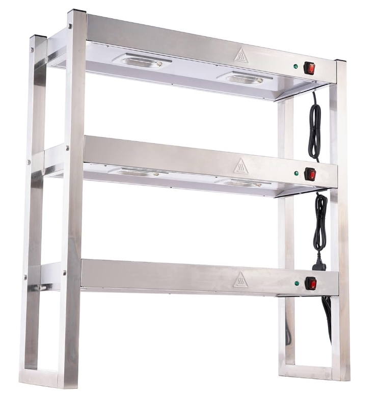 Lámpara Calefactora Comercial para Alimentos, Luz Caliente para Buffet de Acero Inoxidable con Estructura de Tres Niveles para Mantener Calientes Pollo Frito y Papas Fritas, con Interruptores Independientes y 6 Bombillas de 300W