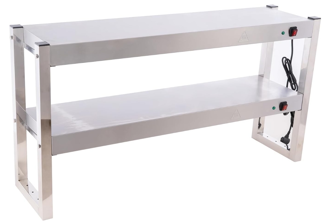 Commercial Food Warmer Light and Shelf, Bulbs Buffet Food Heating Lamp Stainless Steel Double Layers Shelf for Fried Chicken French Fry Warming Station with Independent Switch, 6x300W Bulbs