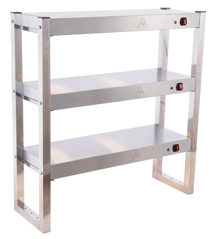 Lámpara Calefactora Comercial para Alimentos, Luz Caliente para Buffet de Acero Inoxidable con Estructura de Tres Niveles para Mantener Calientes Pollo Frito y Papas Fritas, con Interruptores Independientes y 6 Bombillas de 300W