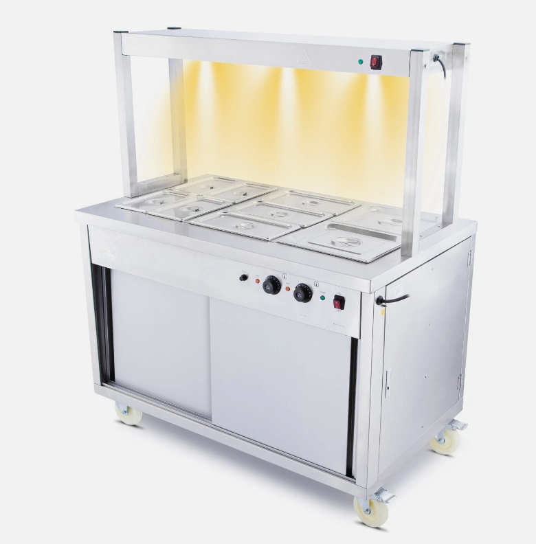 Kimcocina  Mobile Wet Bain Marie Top & Hot Cupboard with Heated Buffet Gantry (120cm)