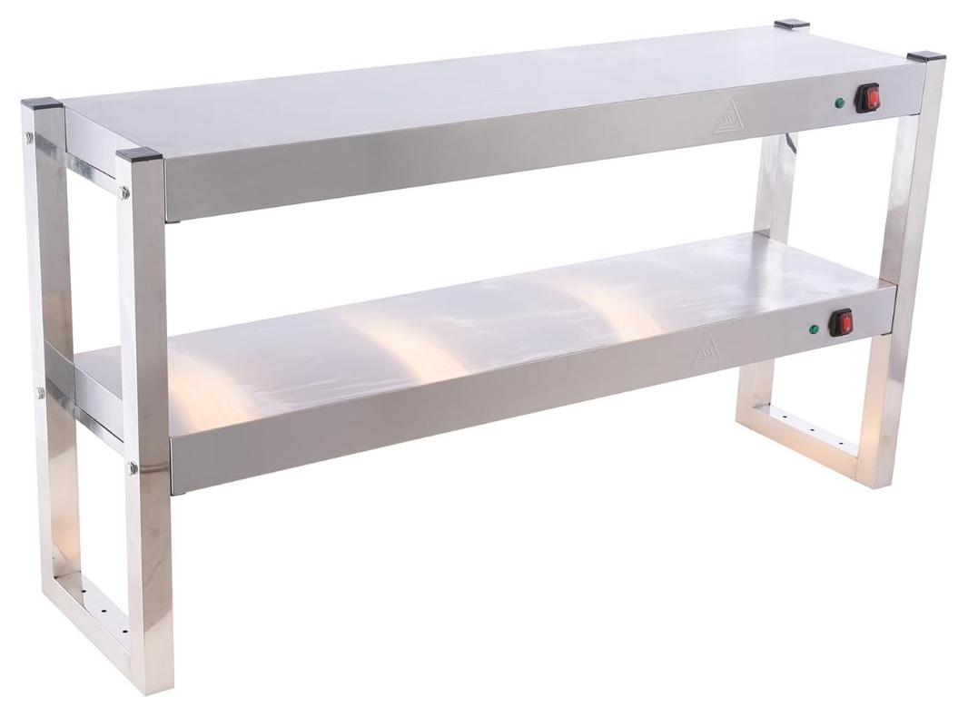Commercial Food Warmer Light and Shelf, Bulbs Buffet Food Heating Lamp Stainless Steel Double Layers Shelf for Fried Chicken French Fry Warming Station with Independent Switch, 6x300W Bulbs