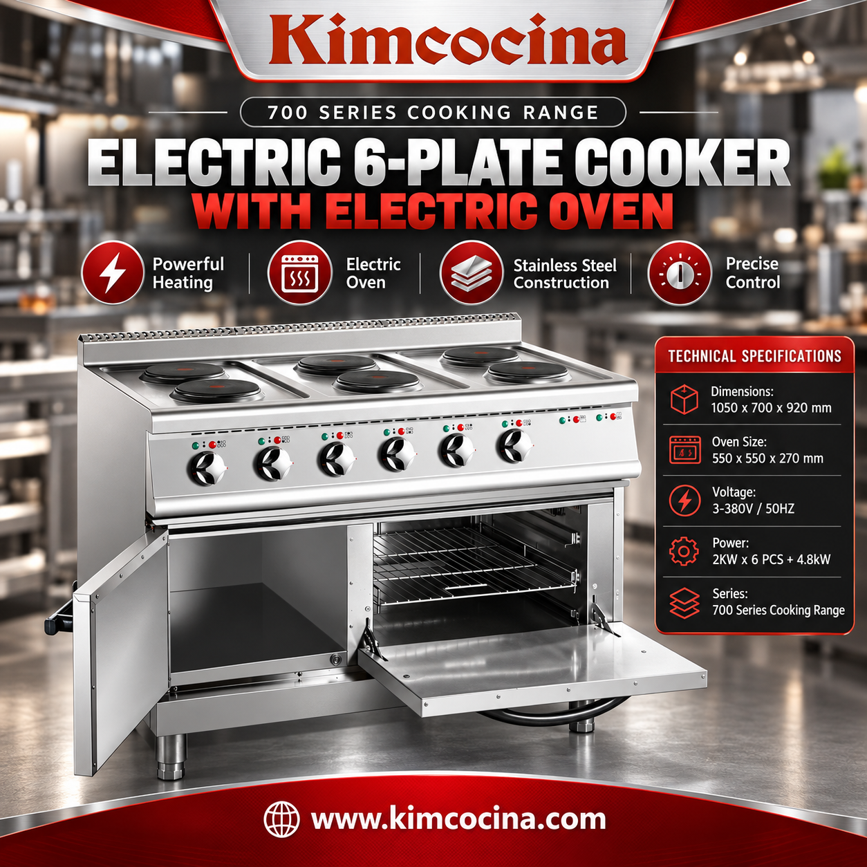 27.5 inch Professional 6*2Kw hot plate Electric Cooktop with Oven freestanding